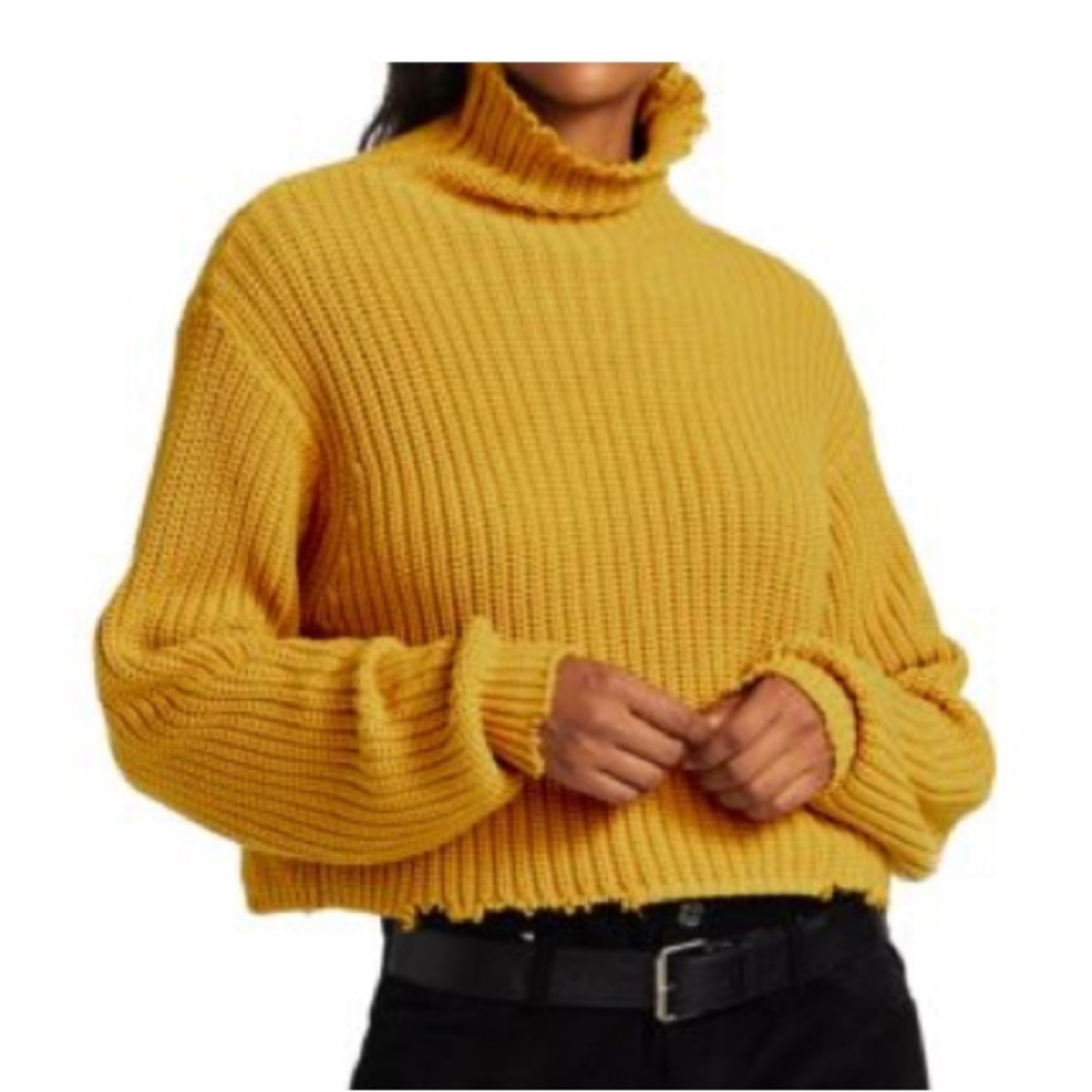 RTA STREETWEAR DISTRESSED DESIGNER LUXURY 100% COTTON MUSTARD TURTLENECK SWEATER